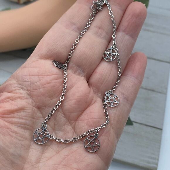 Stainless Steel Anklet With Pentacles Ankle Bracelet - Picture 3 of 3